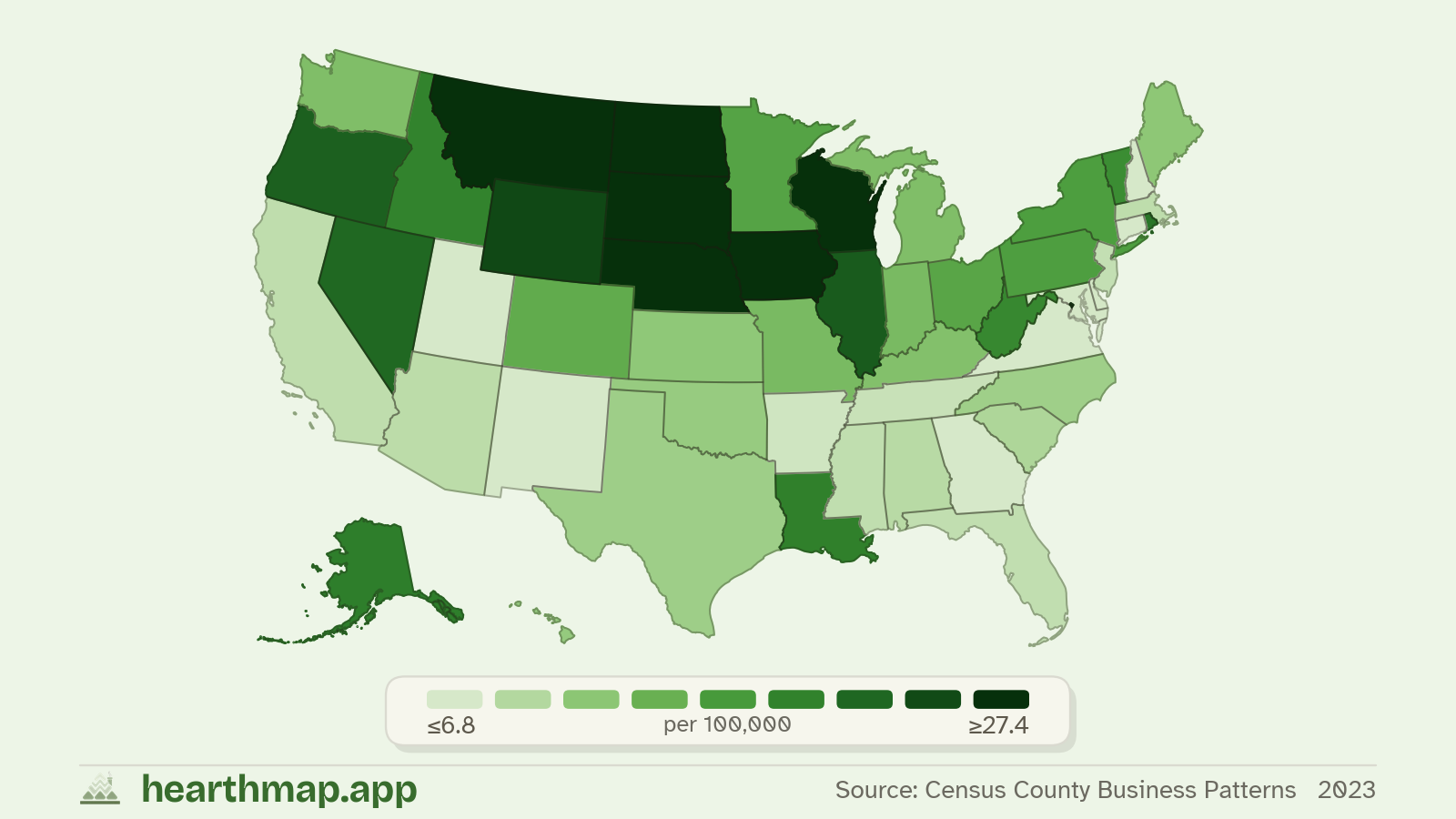 Choropleth map of Bars across US states (2023), by hearthmap