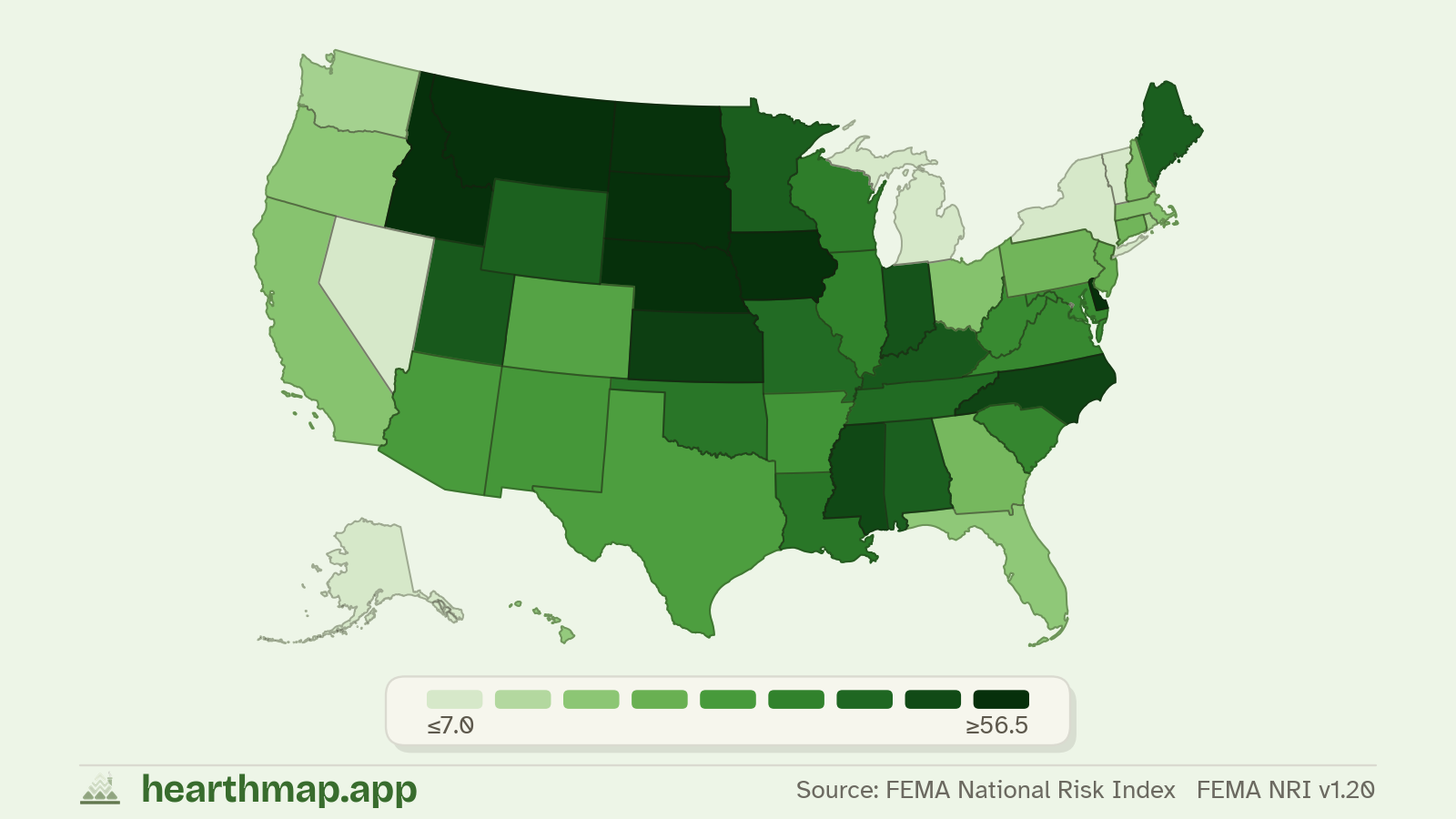 Choropleth map of Drought Risk across US states (FEMA NRI v1.20), by hearthmap