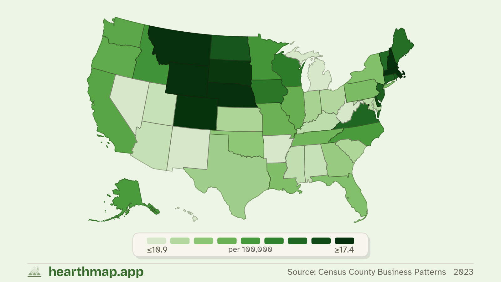 Choropleth map of Gyms & Fitness across US states (2023), by hearthmap