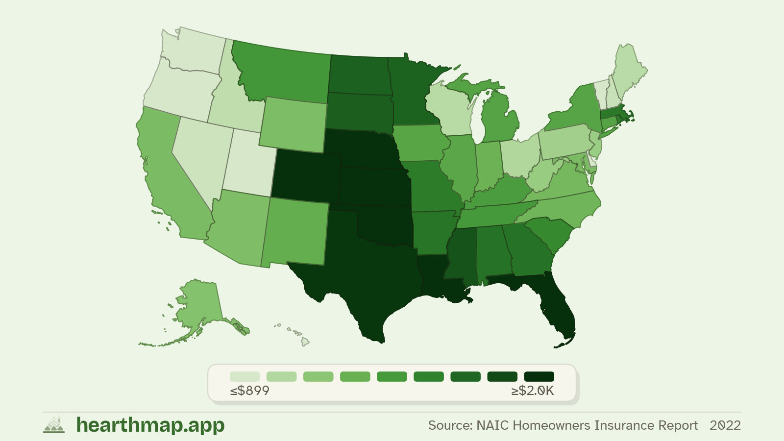 Choropleth map of Homeowners Insurance Cost across US states (Escrow 2024), by hearthmap