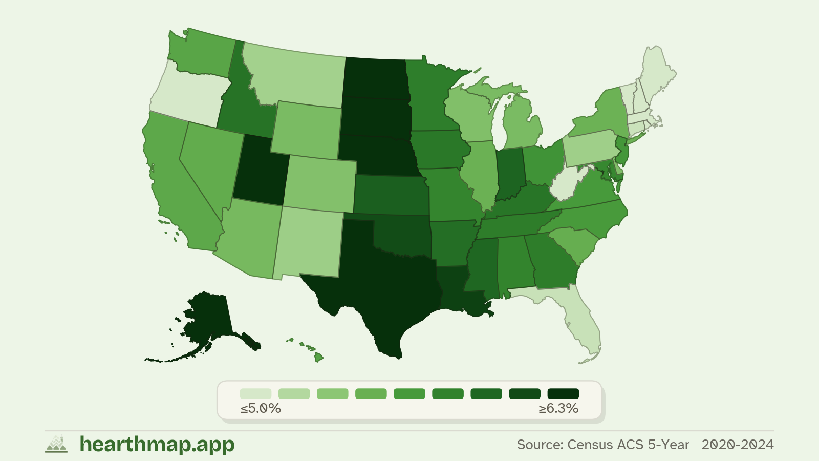 Choropleth map of Children Under 5 across US states (2020-2024), by hearthmap