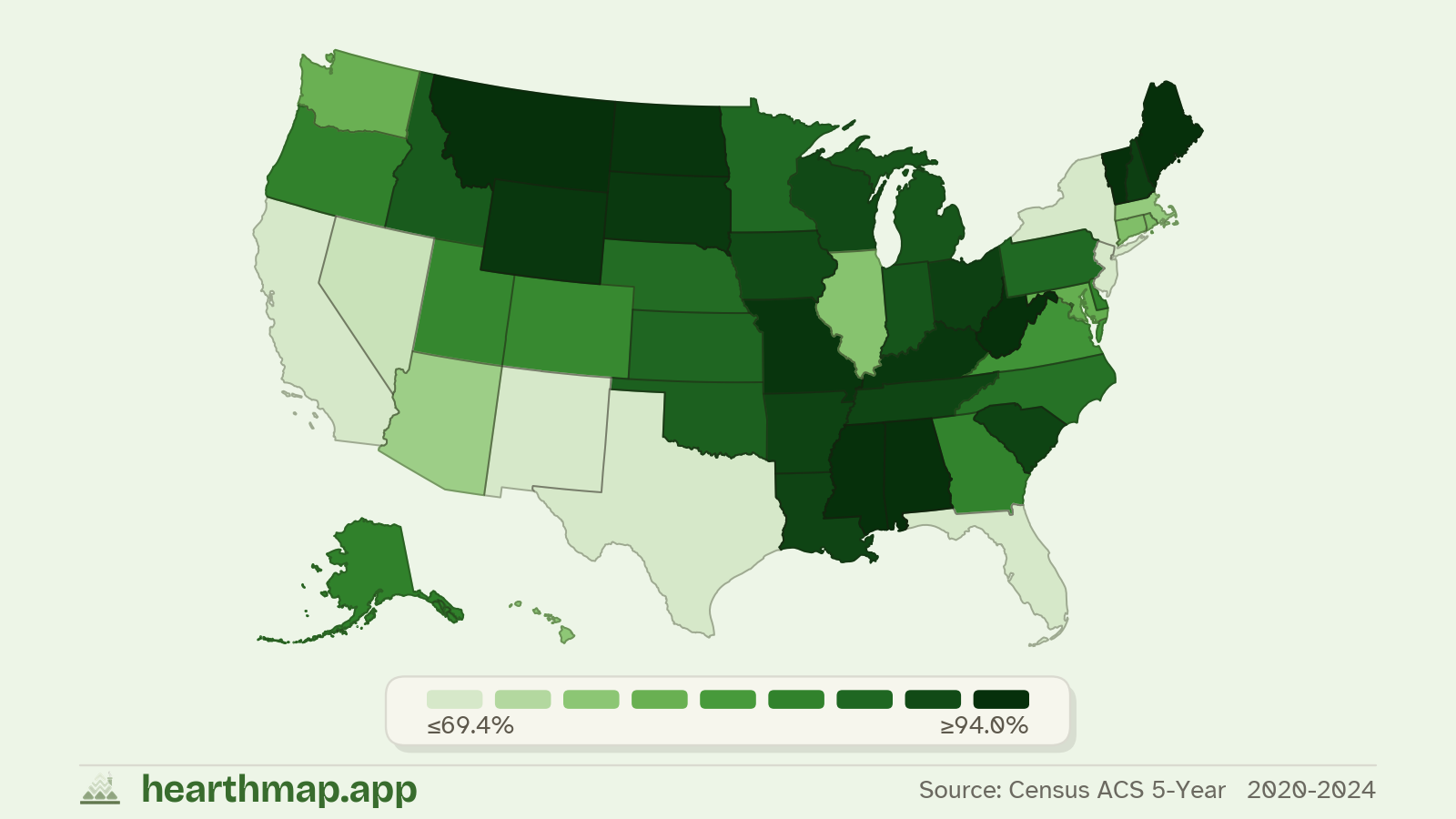 Choropleth map of Only English Spoken at Home across US states (2020-2024), by hearthmap