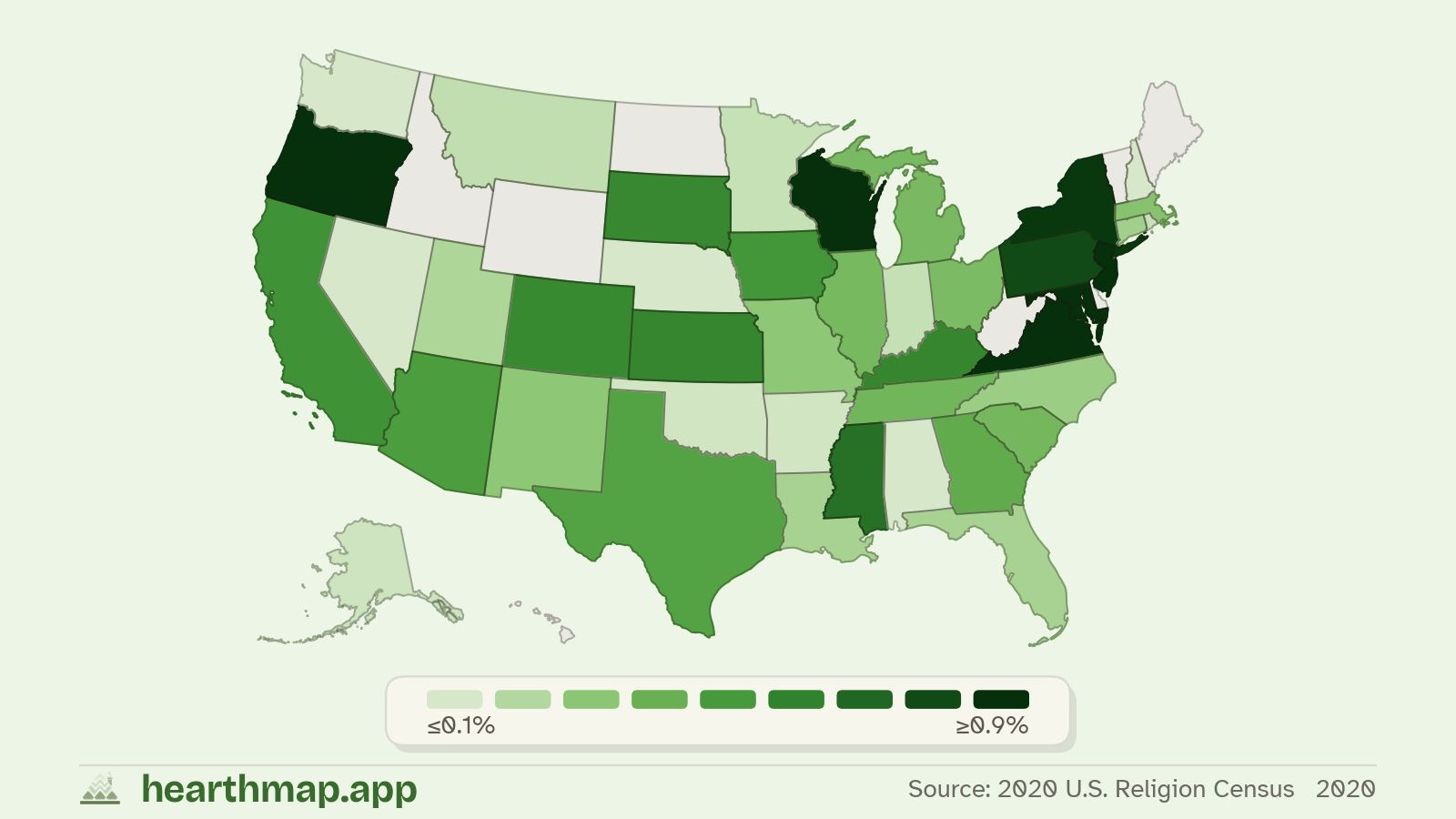 Choropleth map of Hindu Population across US states (2020), by hearthmap