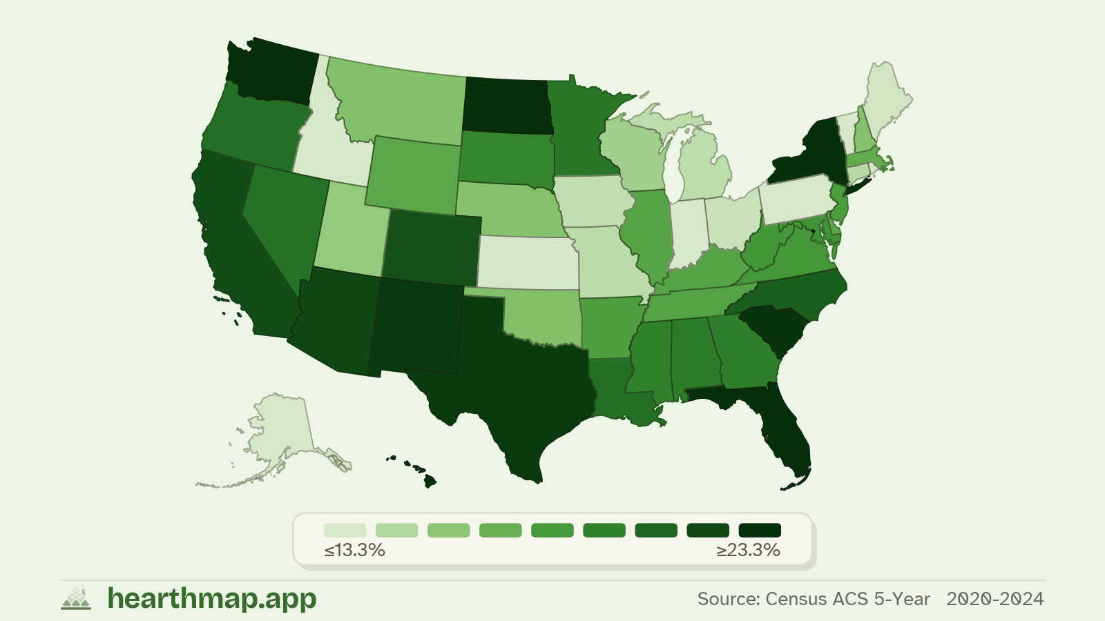 Choropleth map of Multi-Unit Buildings (5+) across US states (2020-2024), by hearthmap
