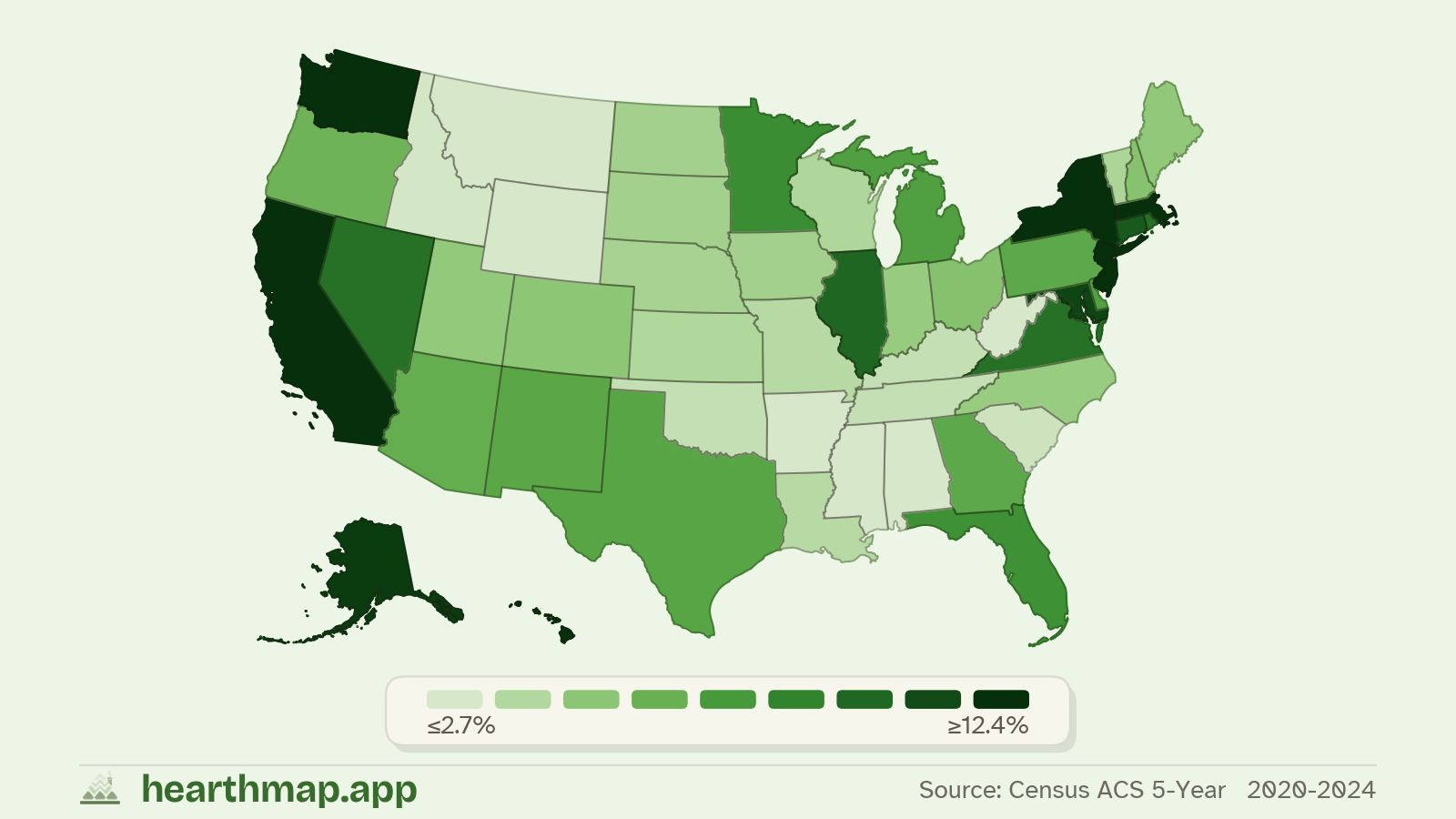 Choropleth map of Another Language Spoken at Home across US states (2020-2024), by hearthmap