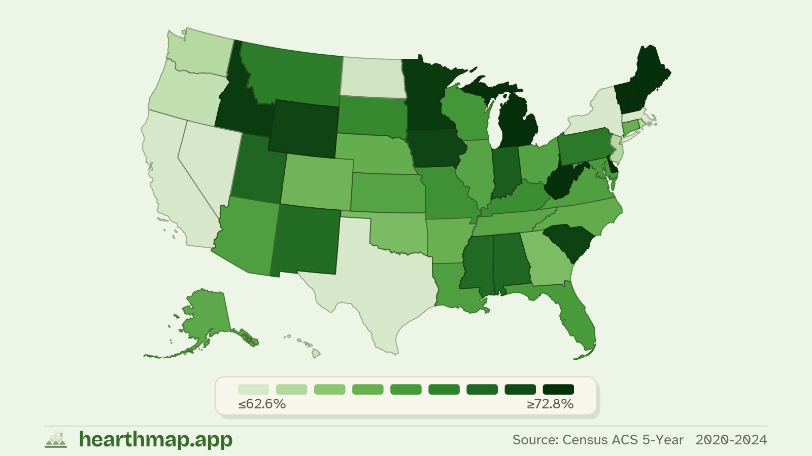 Choropleth map of Owner-Occupied Homes across US states (2020-2024), by hearthmap