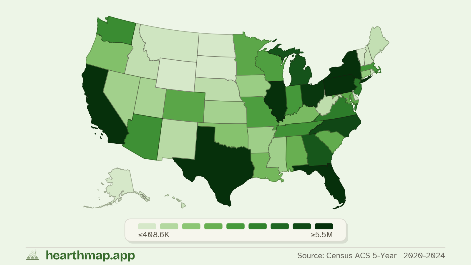 Choropleth map of Total Housing Units across US states (2020-2024), by hearthmap