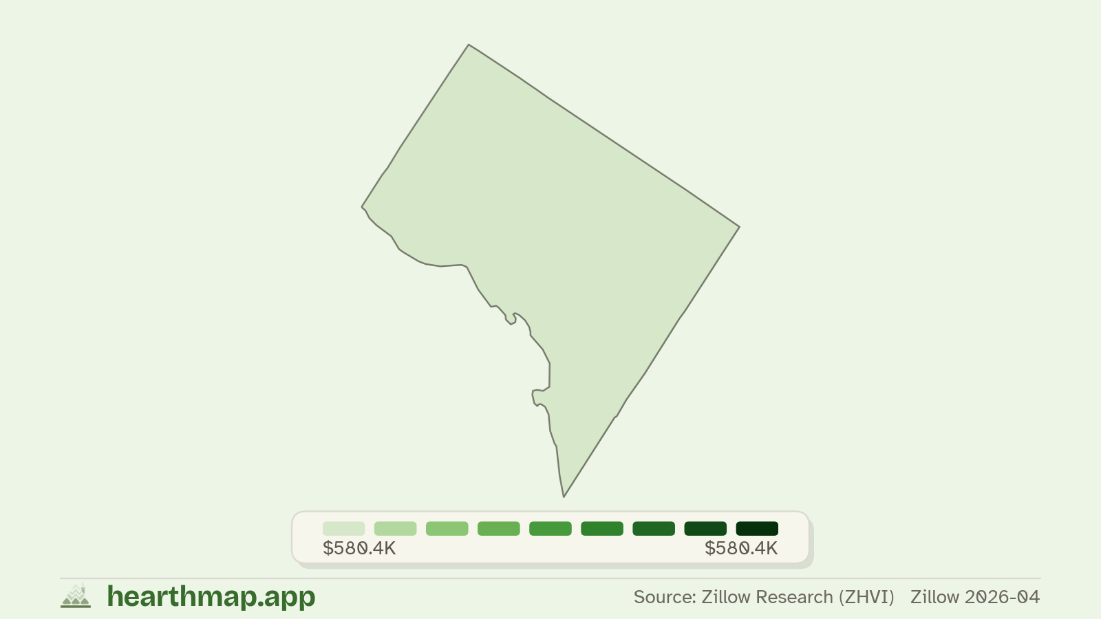 Choropleth map of median home price by county in District of Columbia (Zillow 2026-06), by hearthmap